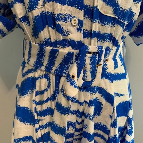 NWT Blue & White Zebra Striped Shirt Minidress - Picture 2 of 6